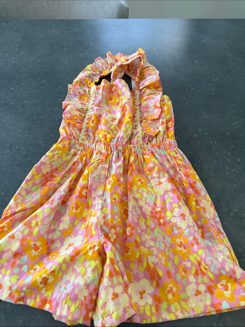 Girls Pink & Orange Floral One-Piece Romper